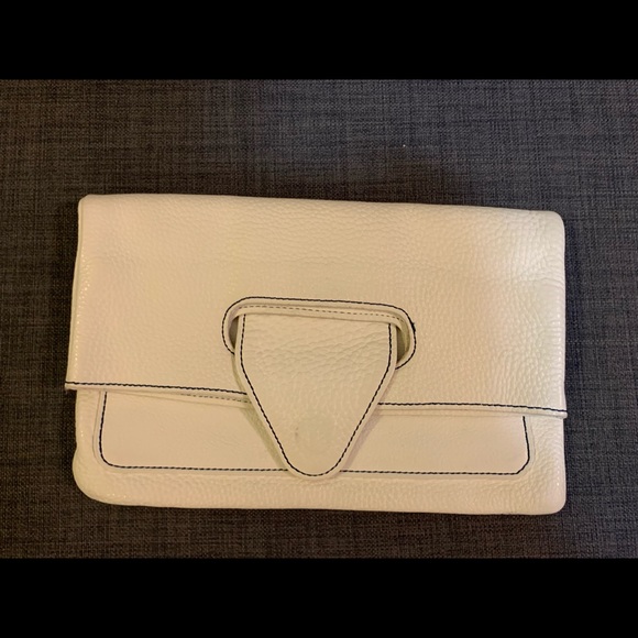 White clutch purse with blue stitching - Picture 1 of 5